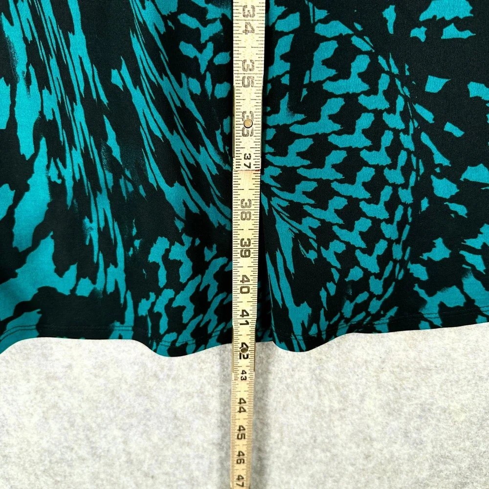 Susan Graver Liquid Knit Teal Black Abstract Stretch 3/4 Sleeve Dress Size XL - Picture 6 of 7